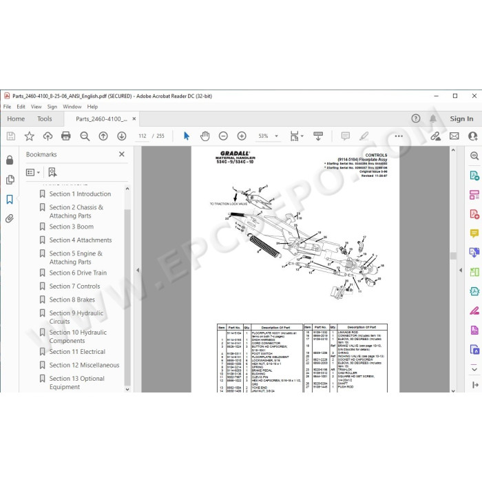 JLG Gradall Telehandler 534C-9 534C-10 spare parts manual