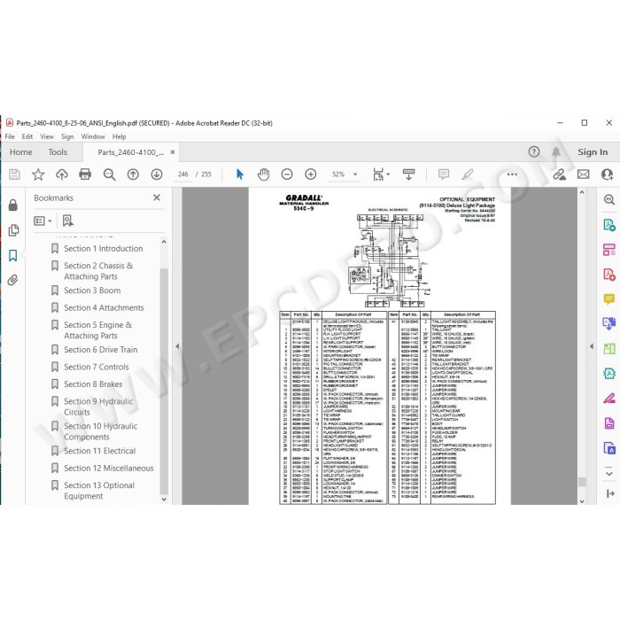 JLG Gradall Telehandler 534C-9 534C-10 spare parts manual