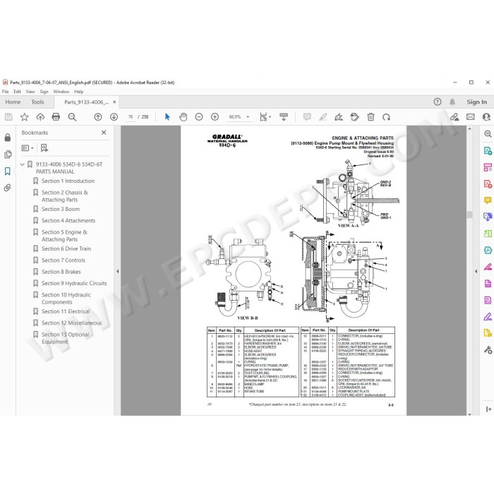 JLG Gradall Telehandler 534D-6 534D-6T spare parts manual