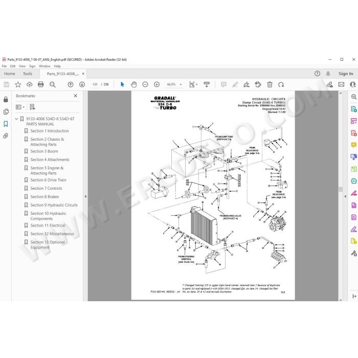 JLG Gradall Telehandler 534D-6 534D-6T spare parts manual