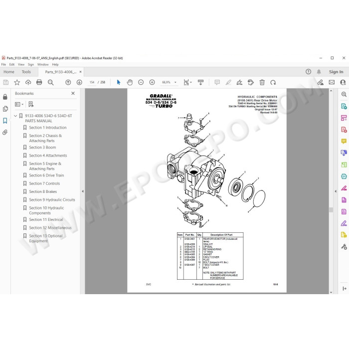 JLG Gradall Telehandler 534D-6 534D-6T spare parts manual