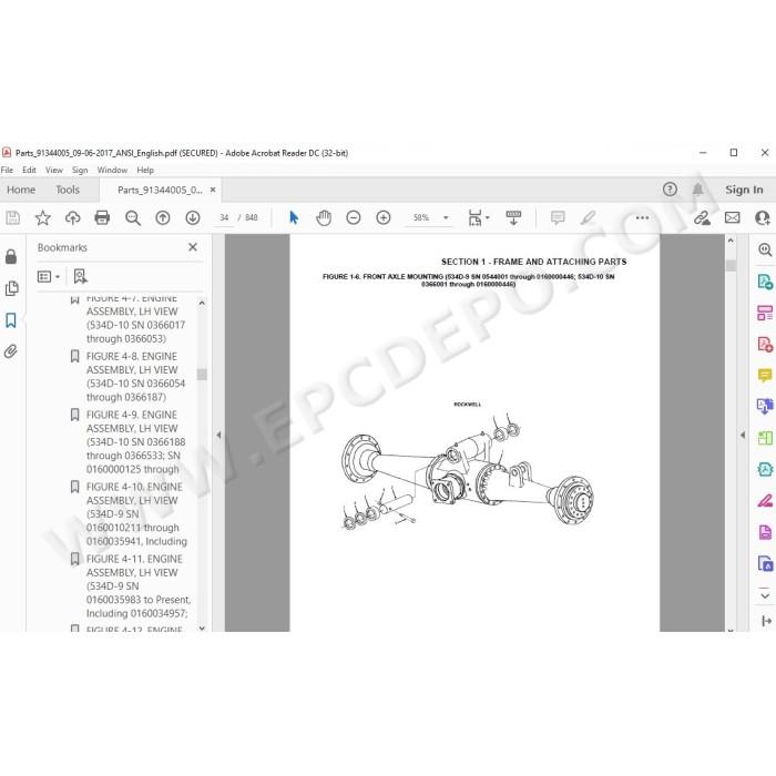JLG Gradall Telehandler 534D-9 534D-10 spare parts manual