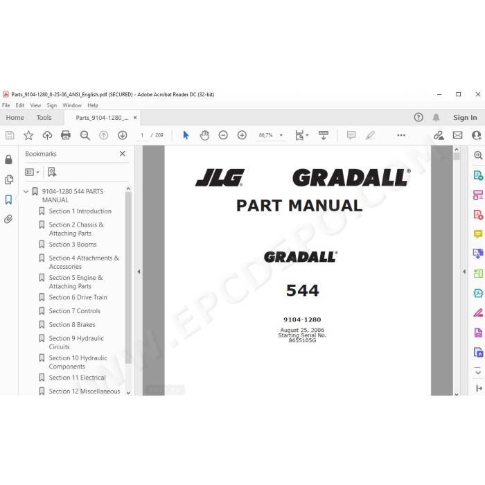JLG Gradall Telehandler 544 spare parts manual