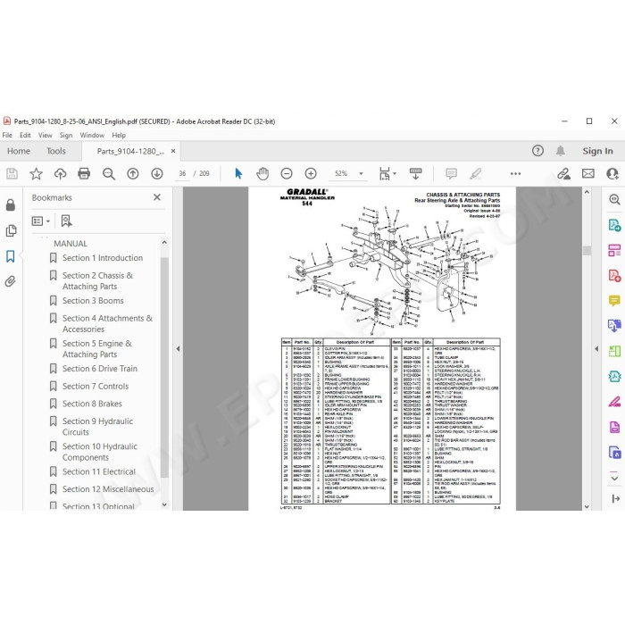 JLG Gradall Telehandler 544 spare parts manual
