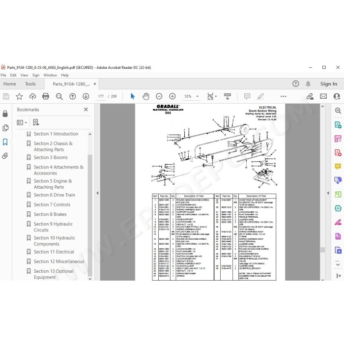 JLG Gradall Telehandler 544 spare parts manual