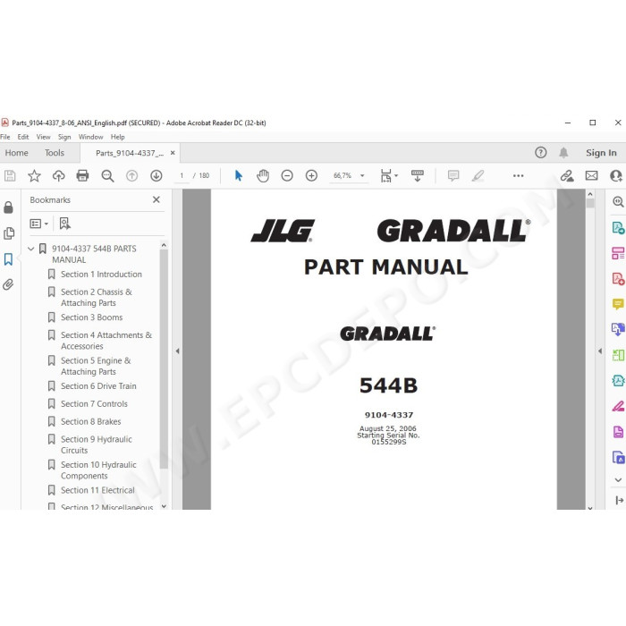 JLG Gradall Telehandler 544B spare parts manual