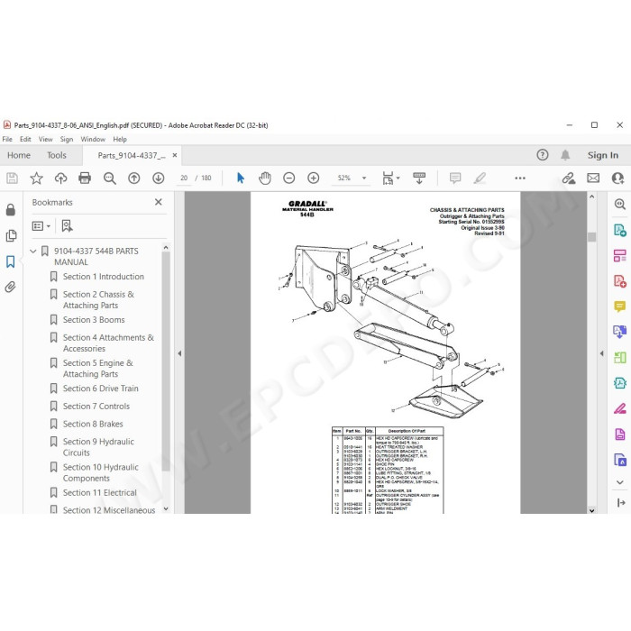 JLG Gradall Telehandler 544B spare parts manual