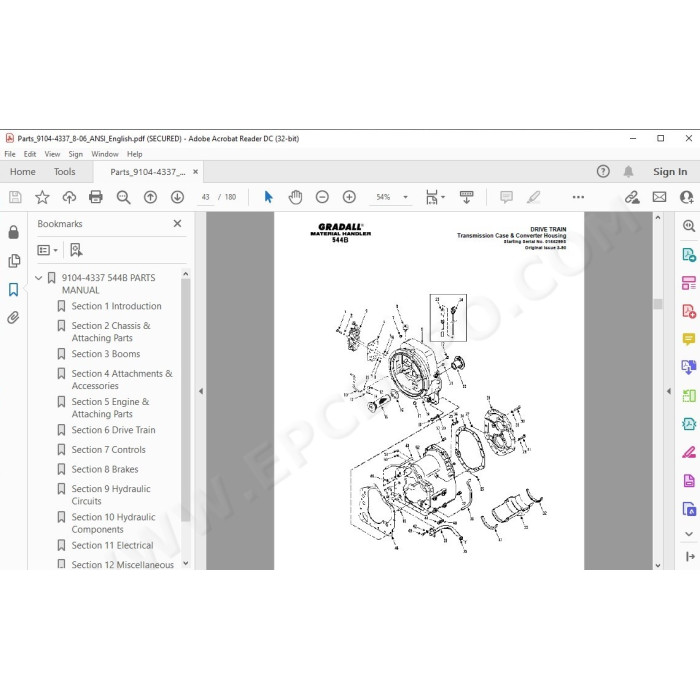 JLG Gradall Telehandler 544B spare parts manual