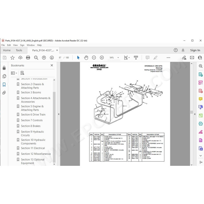JLG Gradall Telehandler 544B spare parts manual
