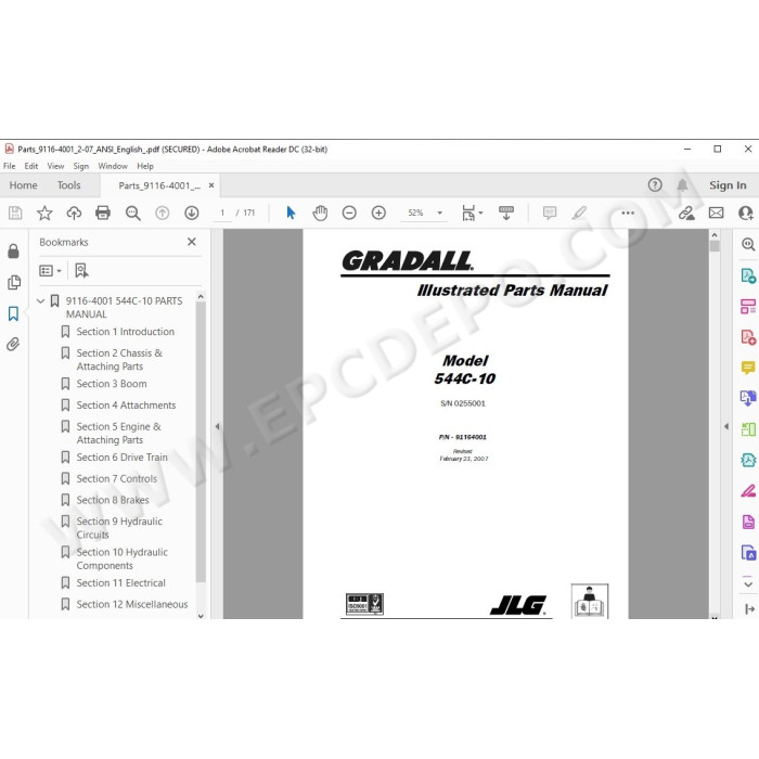 JLG Gradall Telehandler 544C spare parts manual