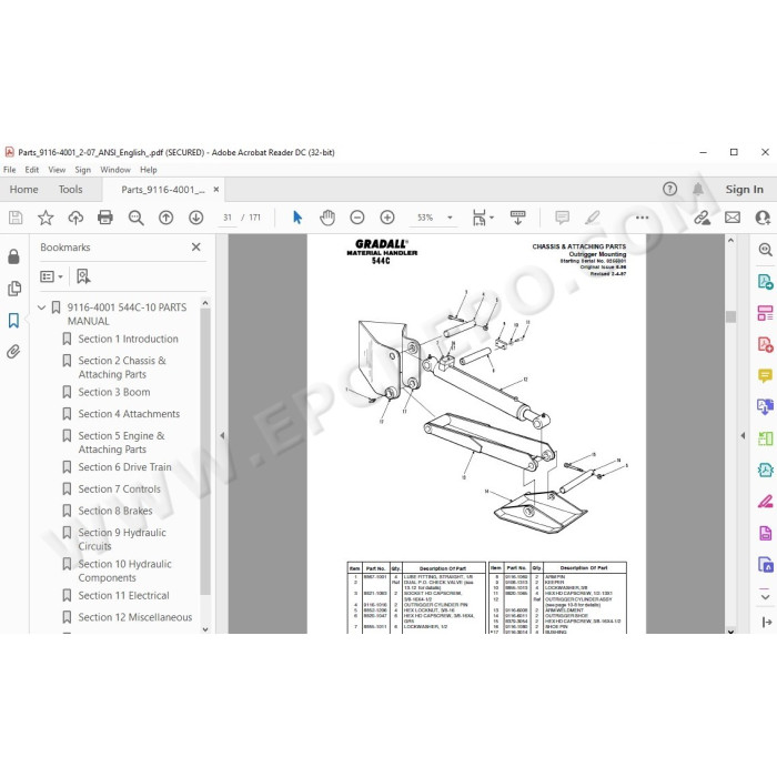 JLG Gradall Telehandler 544C spare parts manual