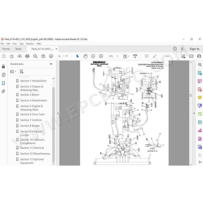JLG Gradall Telehandler 544C spare parts manual