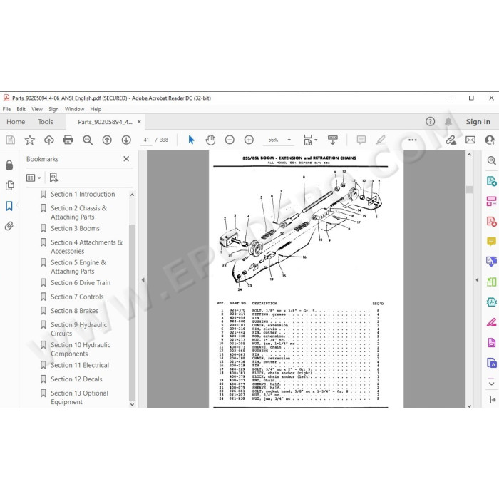 JLG Gradall Telehandler 552 554 spare parts manual