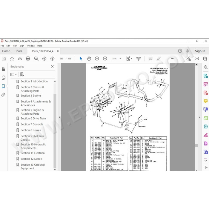 JLG Gradall Telehandler 552 554 spare parts manual