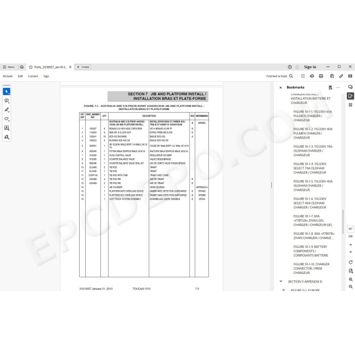 JLG Self Propelled Platform Toucan 1010 spare parts manual