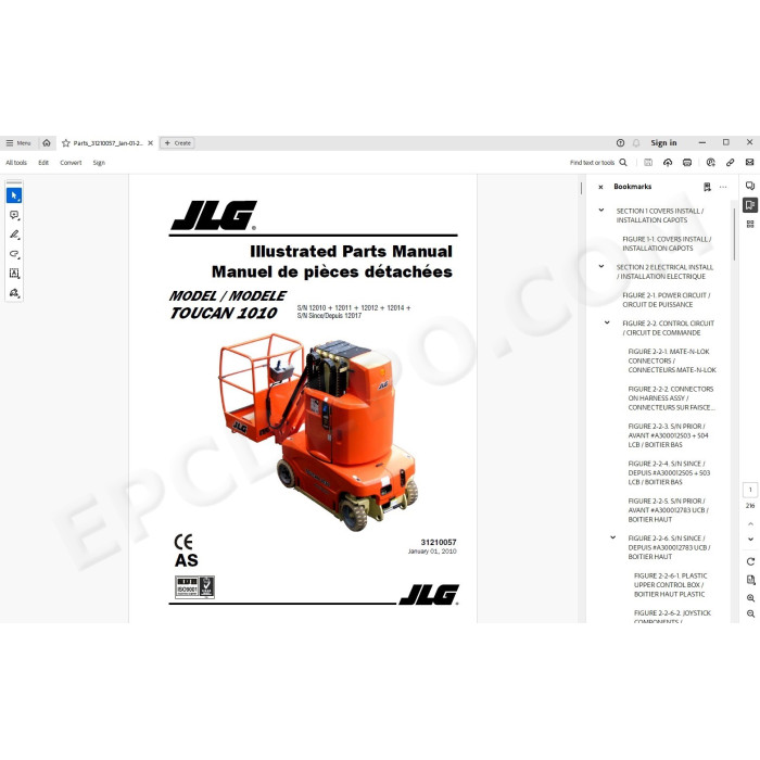 JLG Self Propelled Platform Toucan 1010 spare parts manual