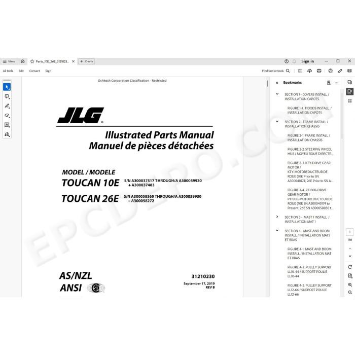 JLG Self Propelled Platform Toucan 10E 26E spare parts manual