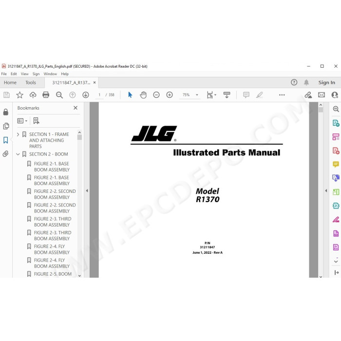 JLG Telehandler R1370 spare parts manual