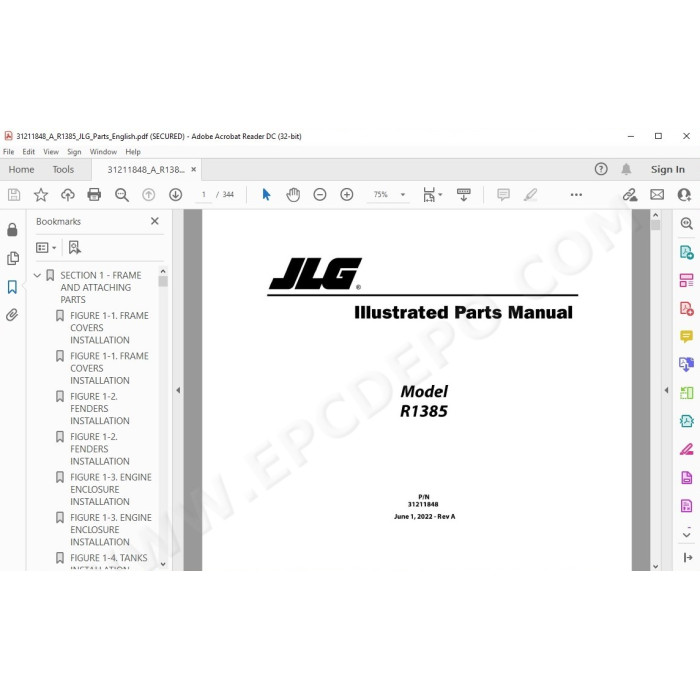 JLG Telehandler R1385 spare parts manual