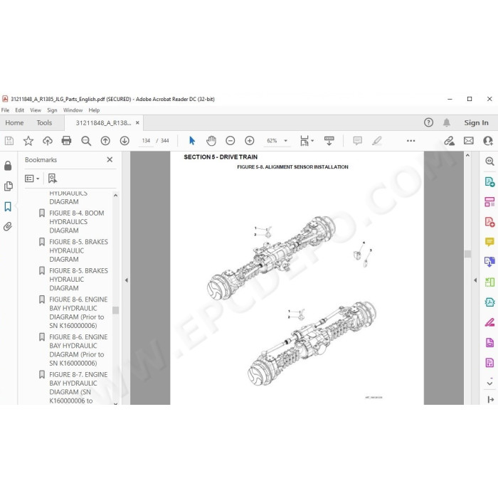 JLG Telehandler R1385 spare parts manual