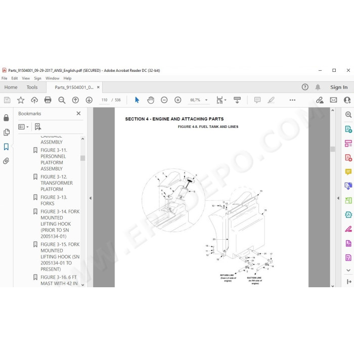 JLG Telehandler TF6-42 spare parts manual