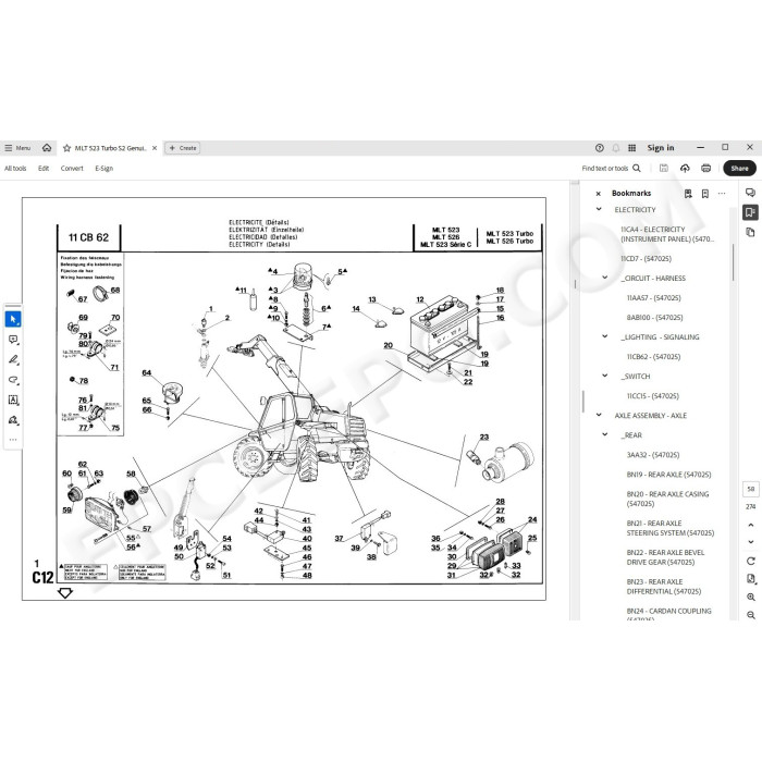 Manitou MLT 523 526 Serie 2 spare parts manual