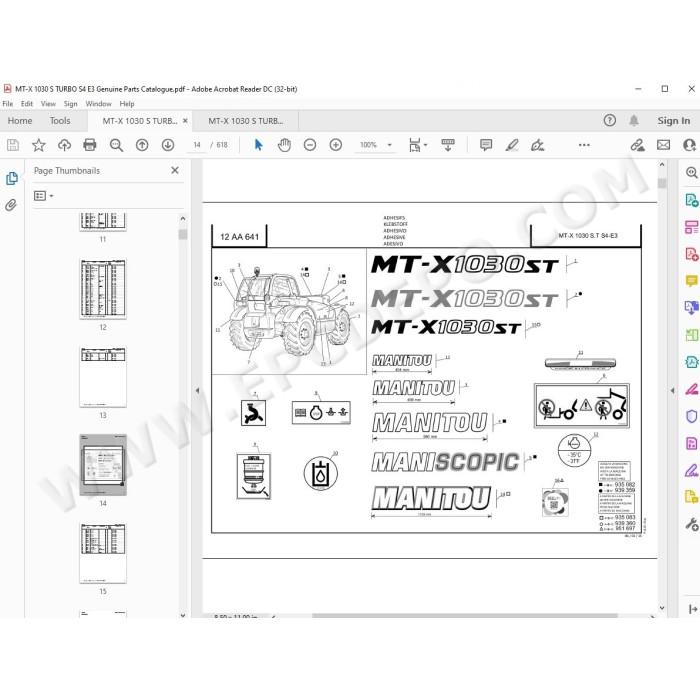 Manitou MT-X 1030 S Turbo Serie 4 E3 spare parts manual