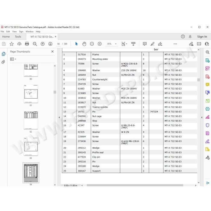 Manitou MT-X 732 Serie D E3 spare parts manual