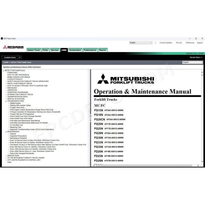 Mitsubishi Forklift MCFA EPC spare parts catalog + service & repair 2025