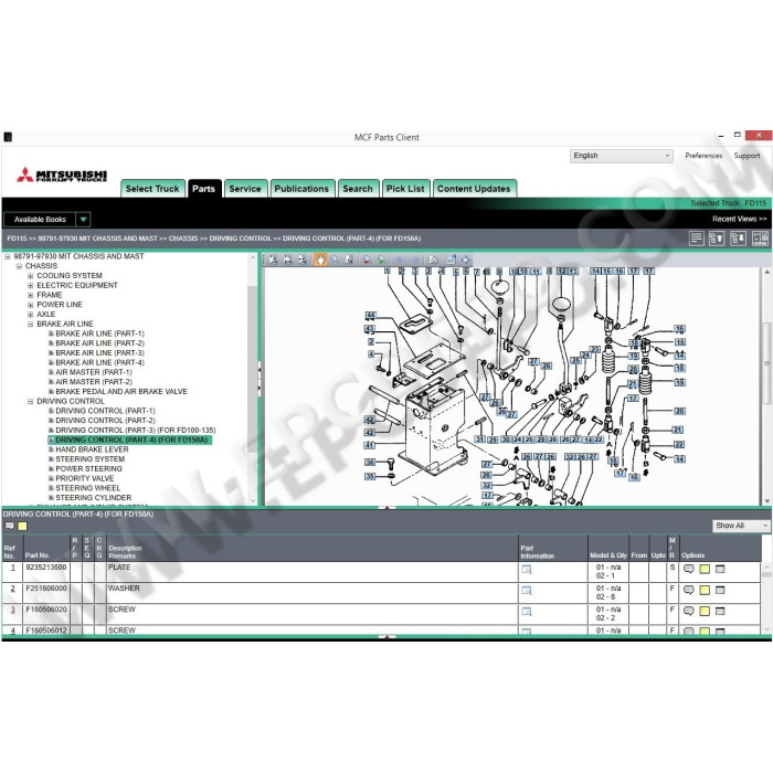 Mitsubishi Forklift MCFE EPC spare parts catalog 2025