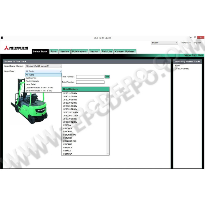 Mitsubishi Forklift MCFE EPC spare parts catalog 2025