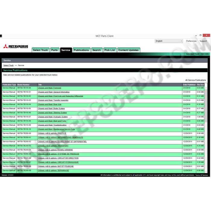 Mitsubishi Forklift MCFE EPC spare parts catalog + service & repair 2025