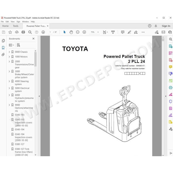 Toyota Pallet Truck 2PLL 2PM 2PML 7PLL 7PM PM14 PM16 PM20 spare parts manuals