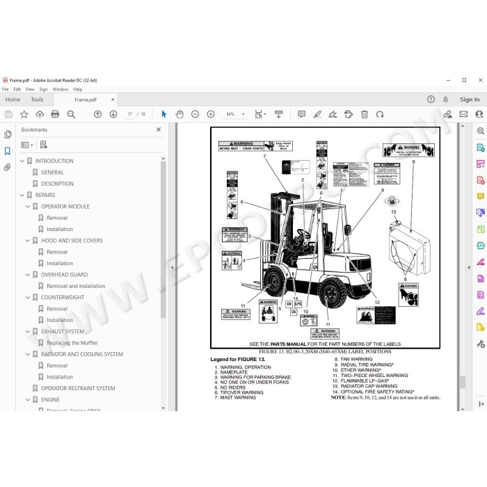 Hyster Forklift S40XM S45XM S50XM S55XM S60XM S65XM service manual