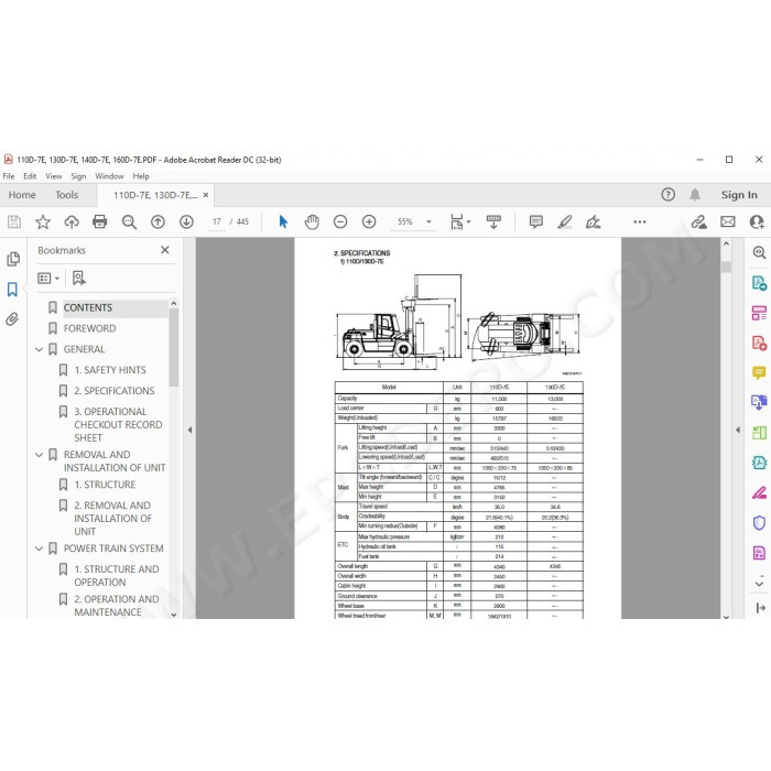 Hyundai Forklift 110D-7E 130D-7E 140D-7E 160D-7E service & repair manual
