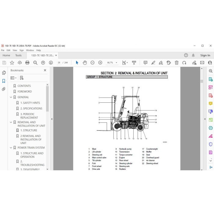 Hyundai Forklift 15D-7E 18D-7E 20DA-7E service & repair manual