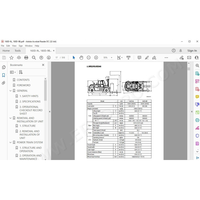 Hyundai Forklift 160D-9L 180D-9B service & repair manual