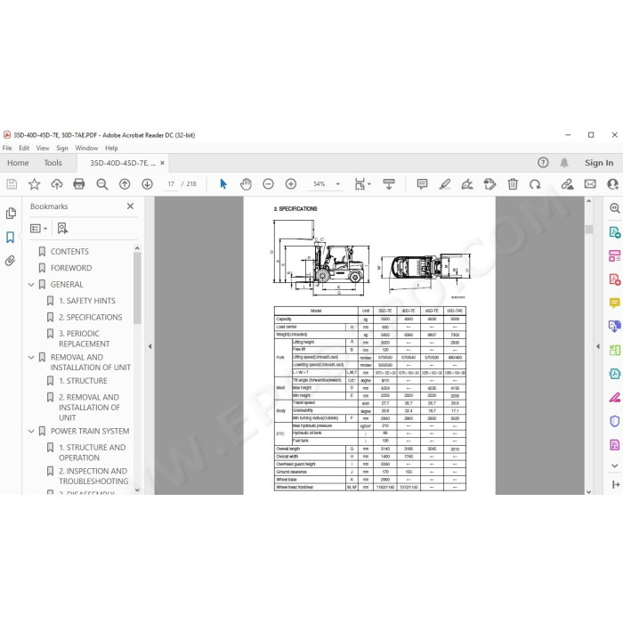 Hyundai Forklift 35D-7E 40D-7E 45D-7E 50D-7AE service & repair manual