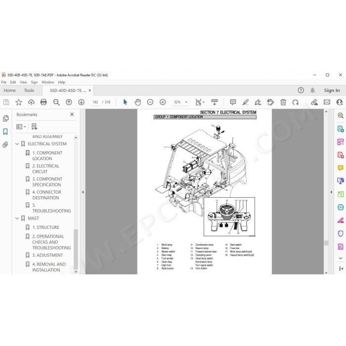 Hyundai Forklift 35D-7E 40D-7E 45D-7E 50D-7AE service & repair manual