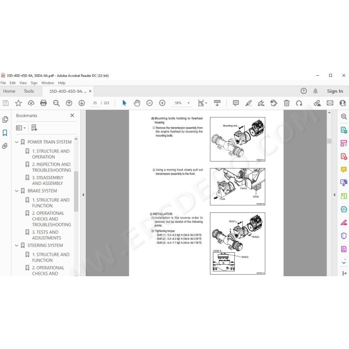Hyundai Forklift 35D-9A 40D-9A 45D-9A 50DA-9A service & repair manual