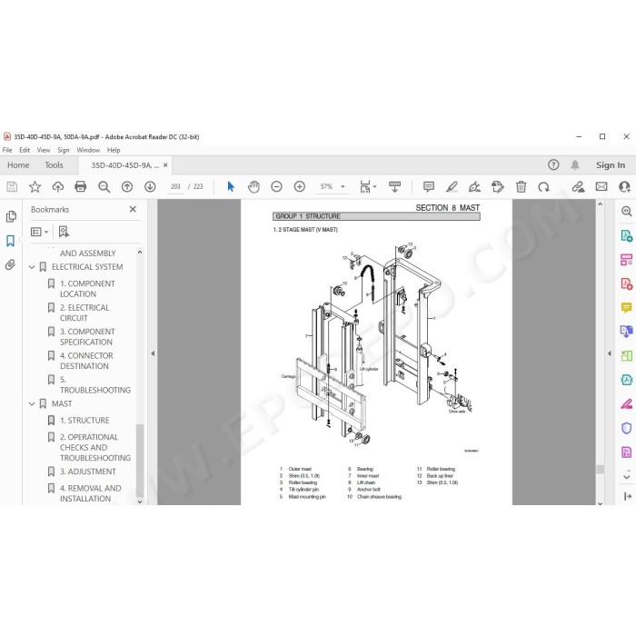 Hyundai Forklift 35D-9A 40D-9A 45D-9A 50DA-9A service & repair manual