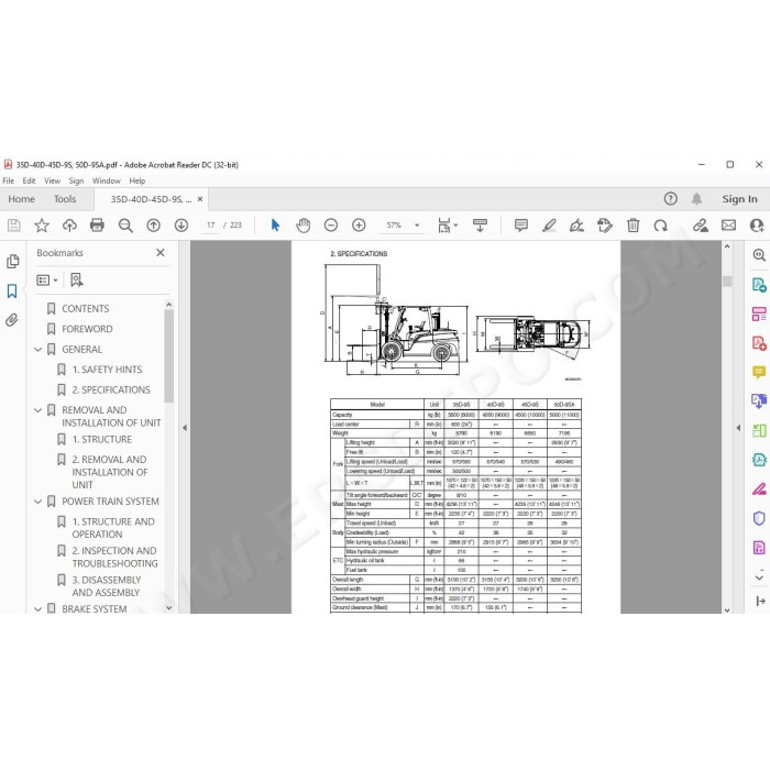 Hyundai Forklift 35D-9S 40D-9S 45D-9S 50D-9SA service & repair manual