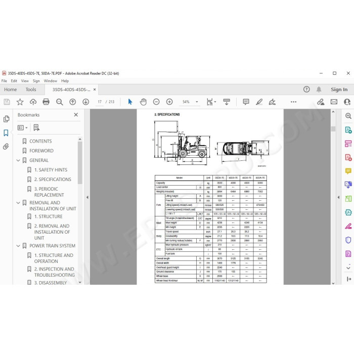 Hyundai Forklift 35DS-7E 40DS-7E 45DS-7E 50DA-7E service & repair manual