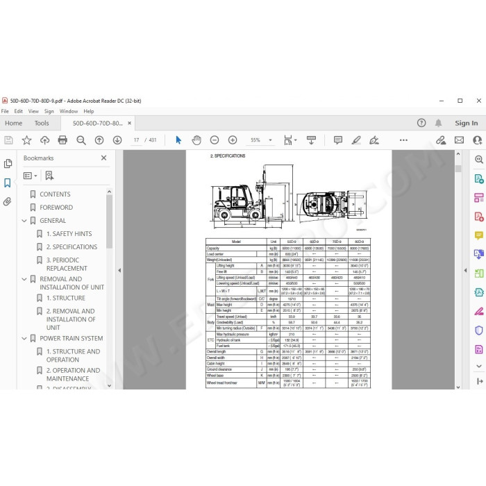 Hyundai Forklift 50D-9 60D-9 70D-9 80D-9 service & repair manual