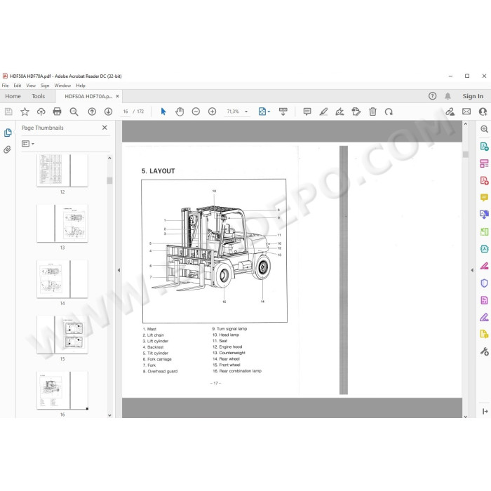 Hyundai Forklift HDF50A HDF70A service & repair manual