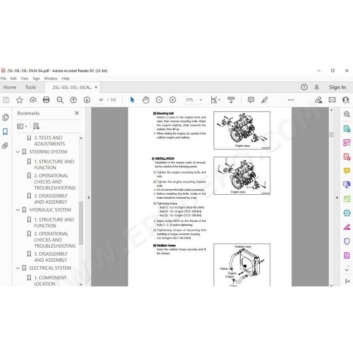 Hyundai Forklift 25L-9A 30L-9A 33L-9A 35LN-9A service & repair manual