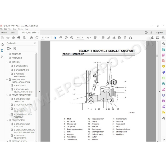 Hyundai Forklift HLF 15C-3 18C-3 service & repair manual