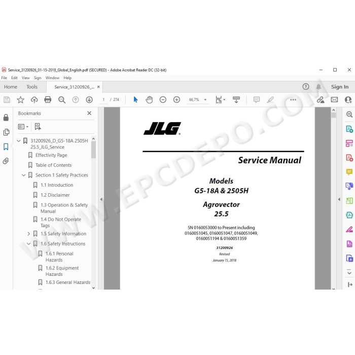 JLG Telehandler 2505 2505H service manual