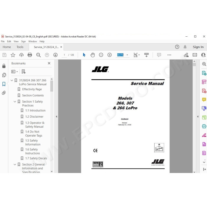 JLG Telehandler 266 LoPro service manual