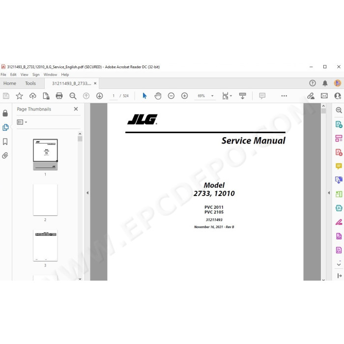JLG Telehandler 2733 service manual